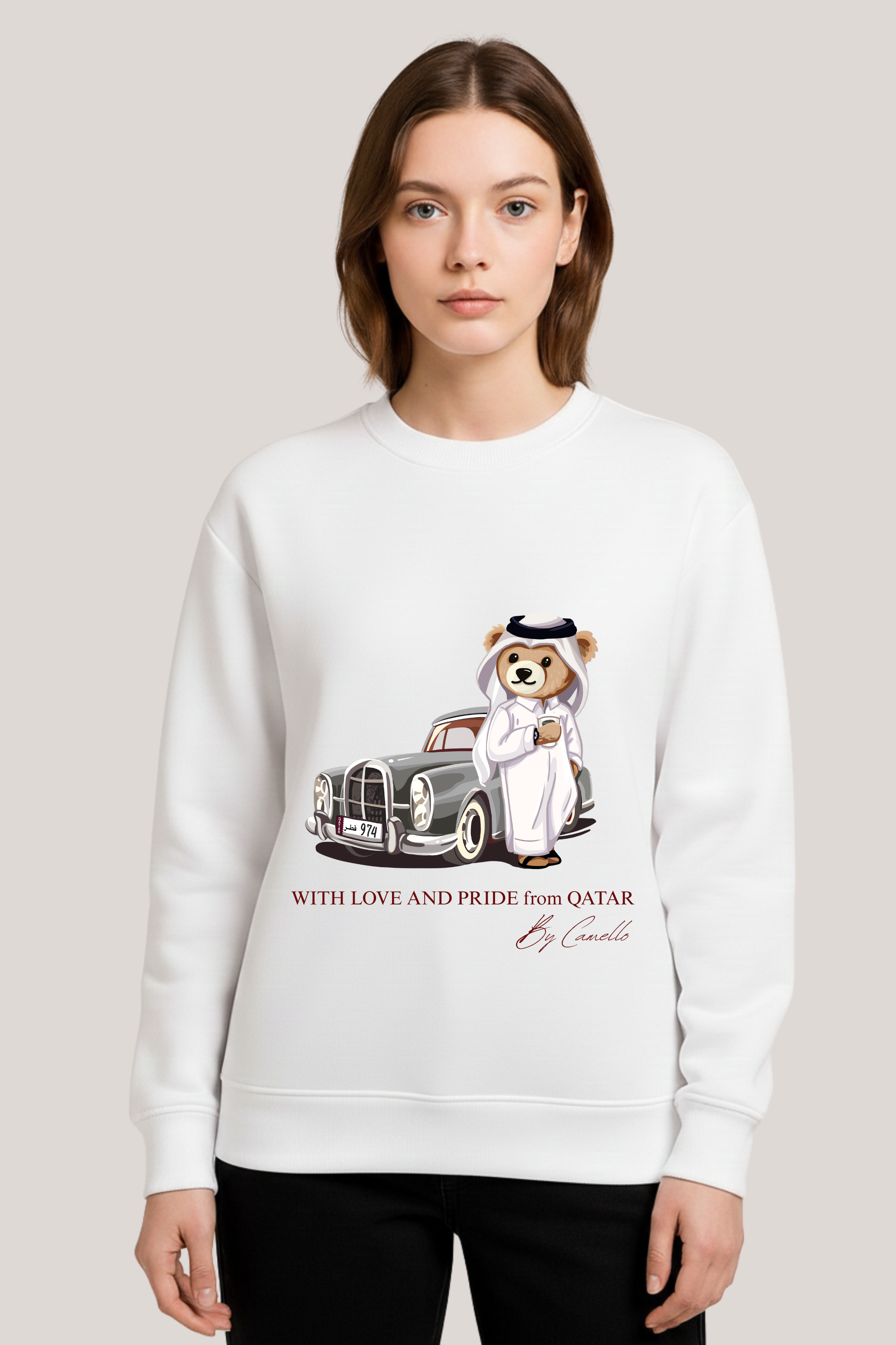 Ladies’ Sweatshirt Featuring a Girl Teddy Bear
