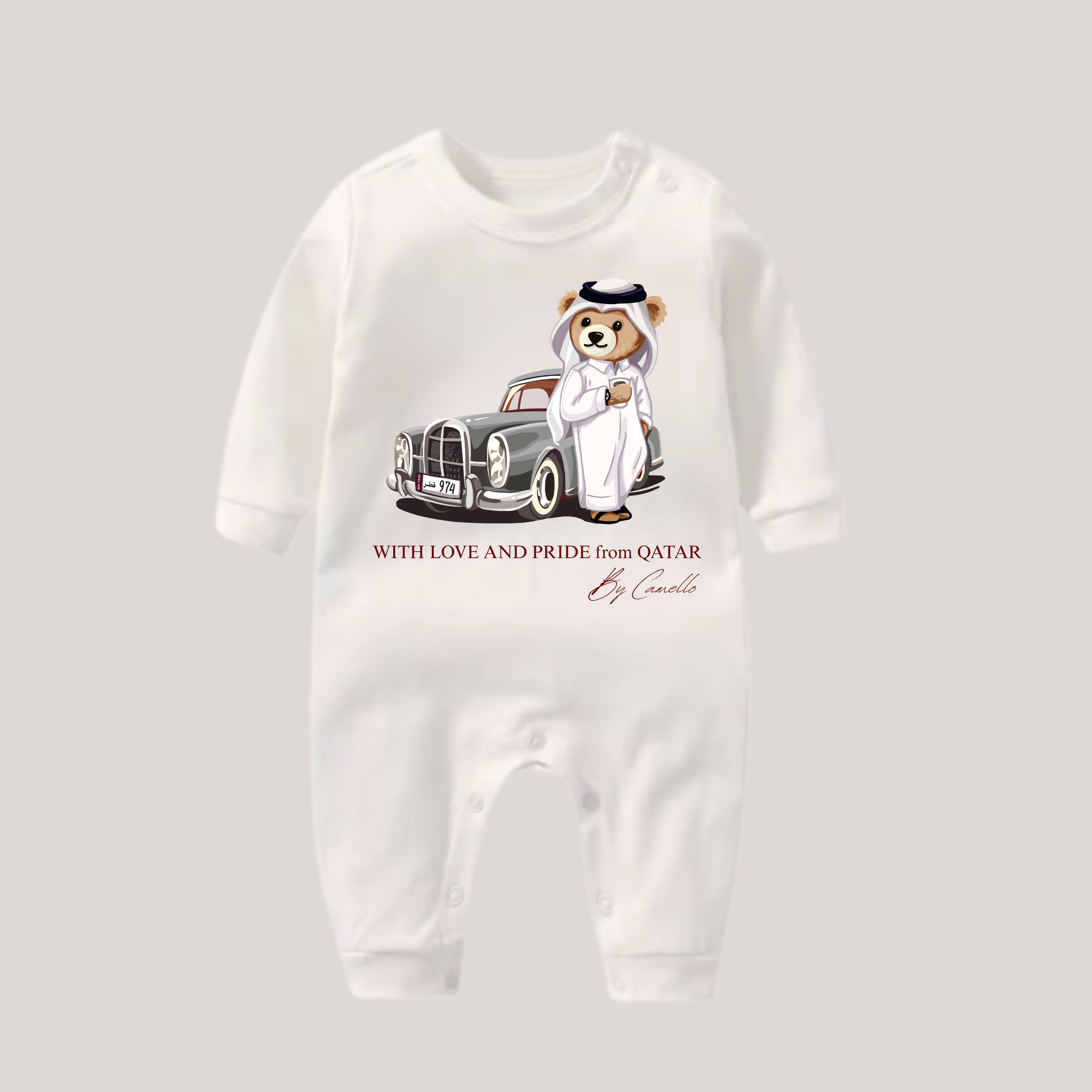 Boys QND Bear White Baby Overall