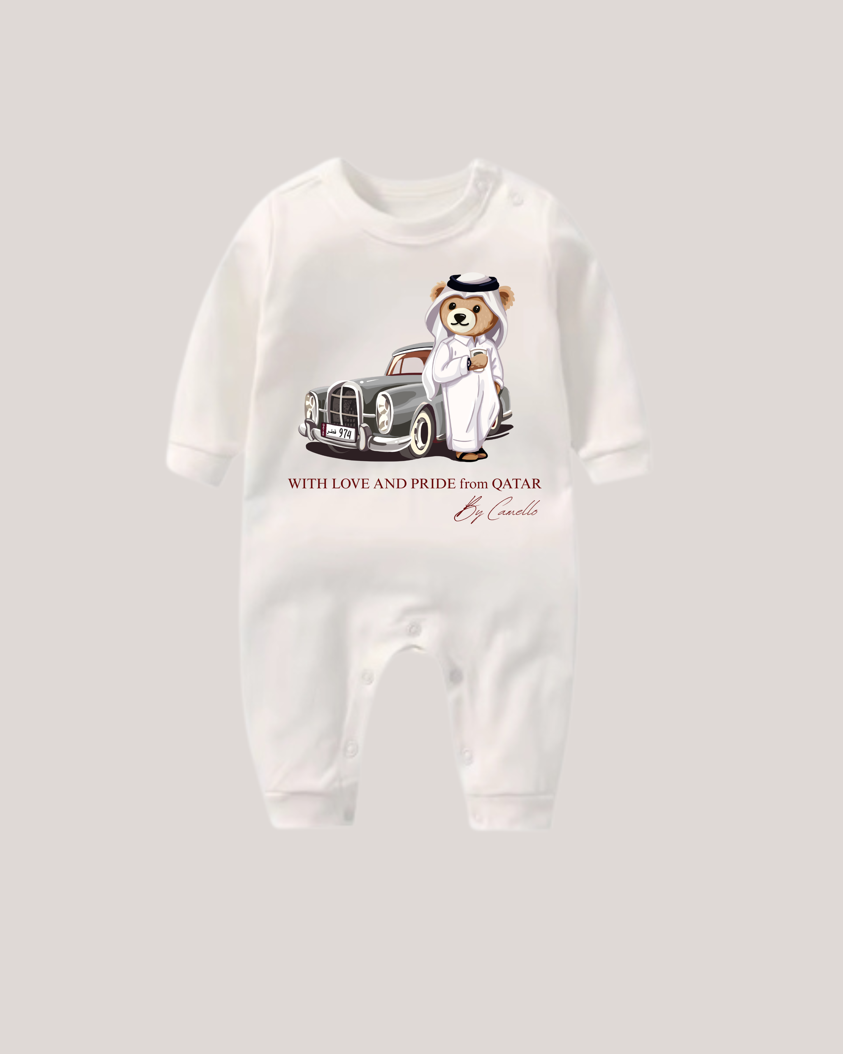Boys QND Bear White Baby Overall