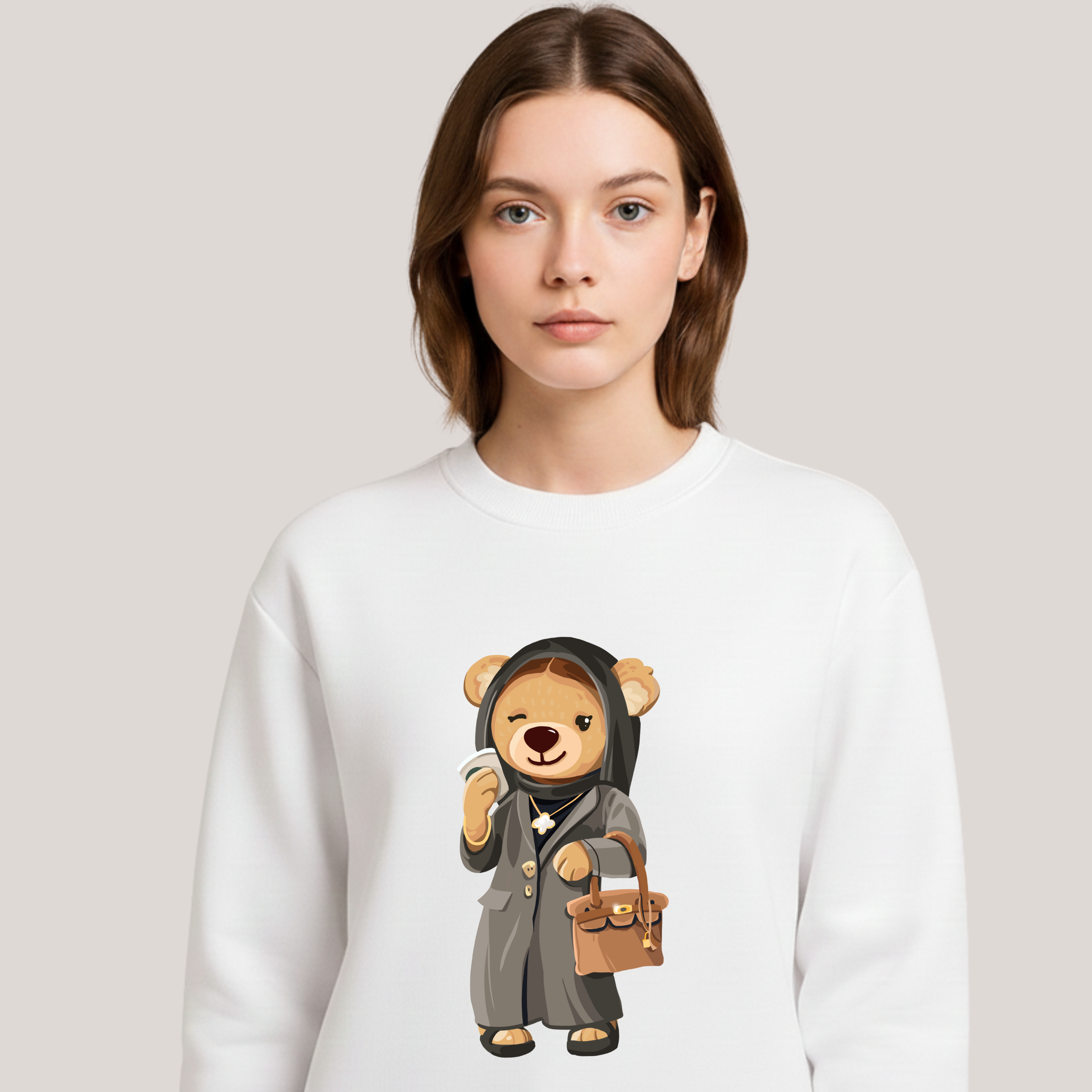 Ladies’ Sweatshirt Featuring a Girl Teddy Bear