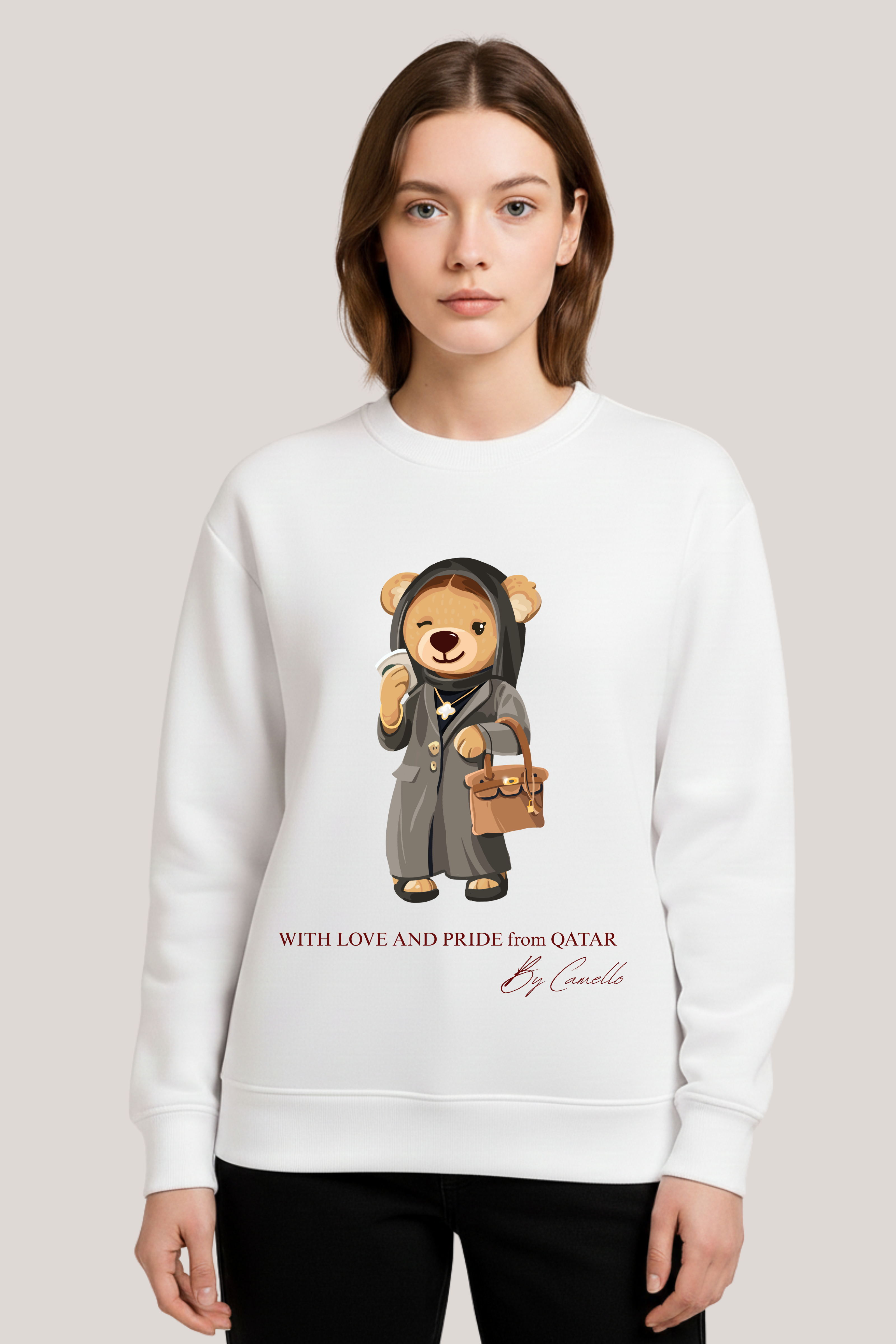 Ladies’ Sweatshirt Featuring a Girl Teddy Bear