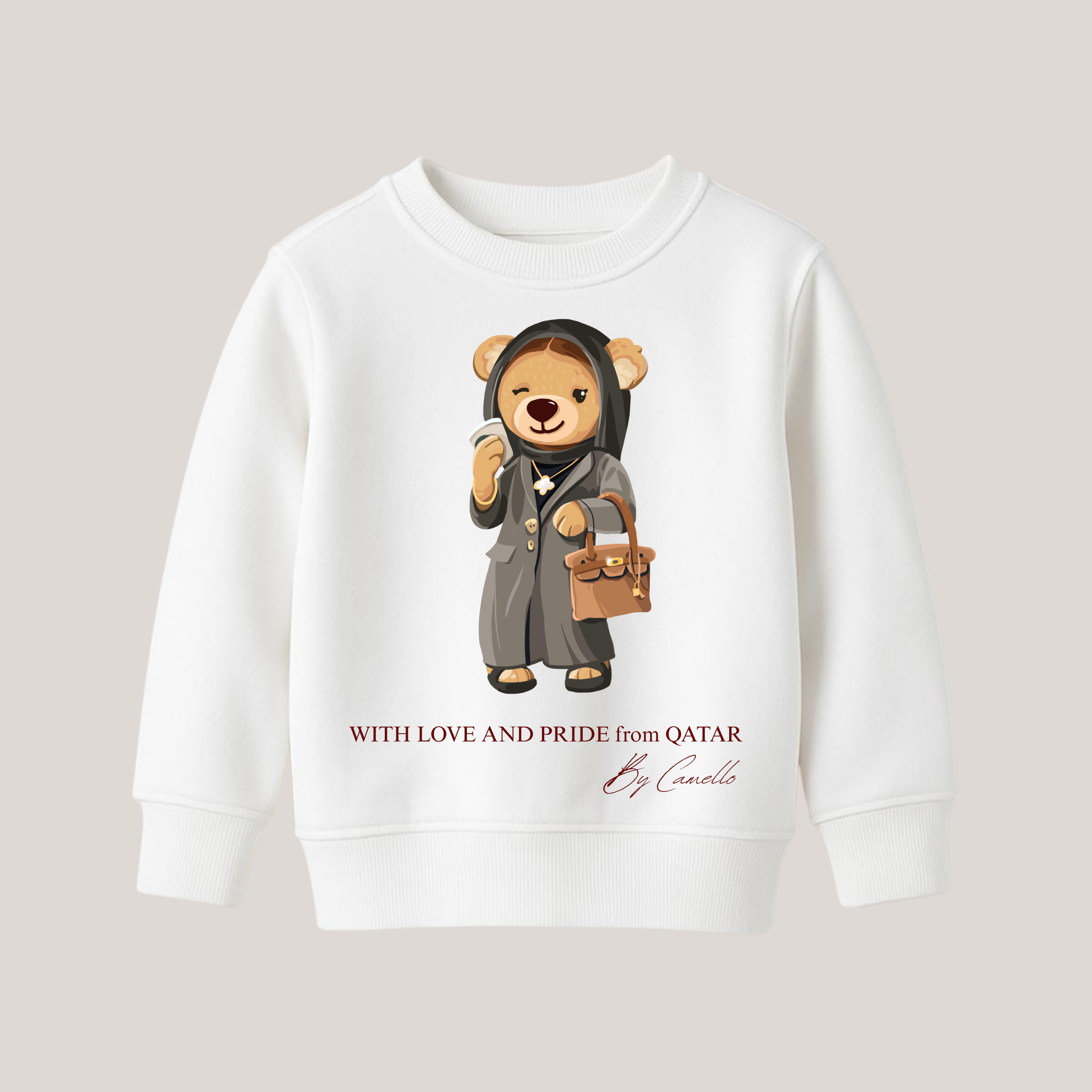 Girls QND Bear White Thick Sweatshirt