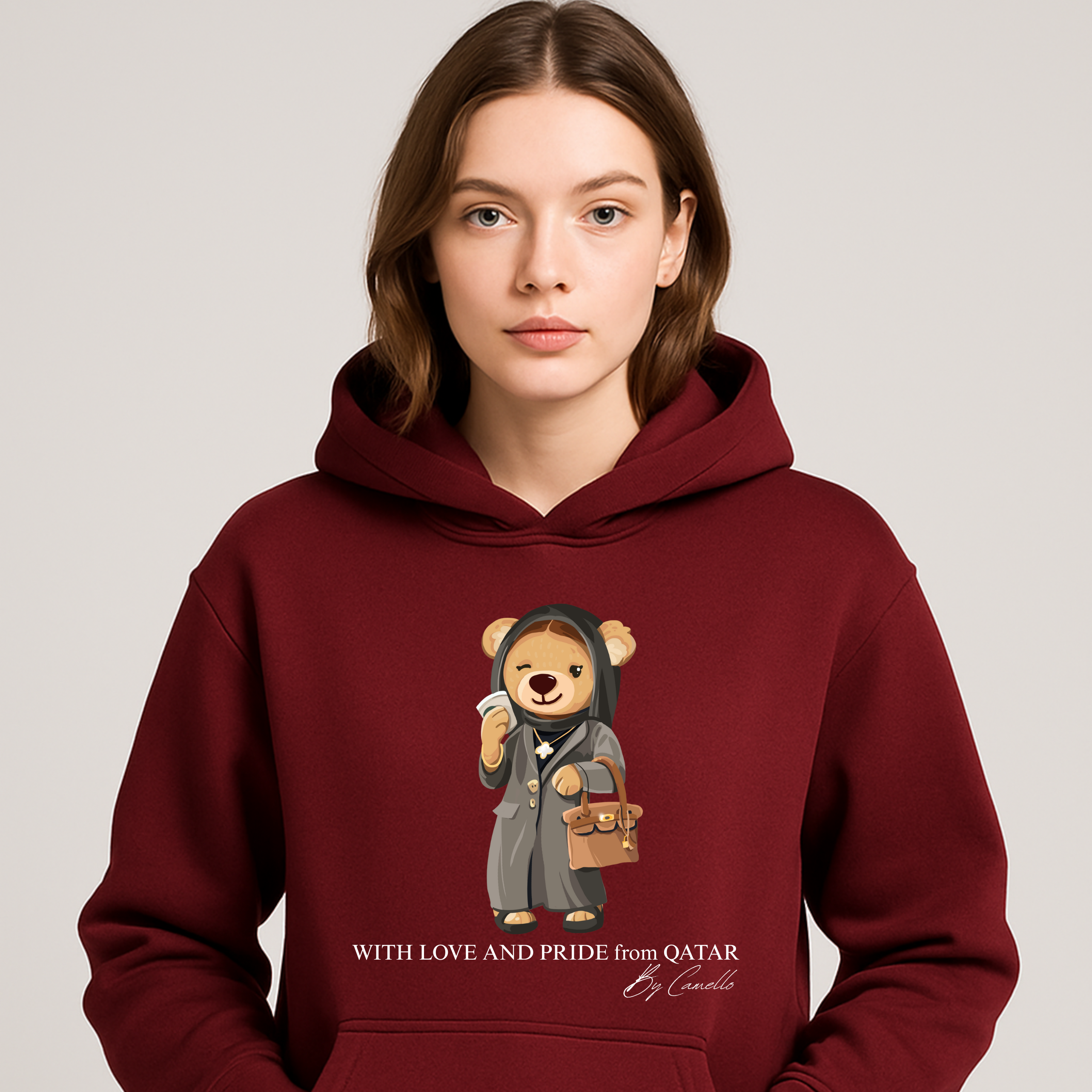 Ladies’ Hoodie Featuring a Girl Teddy Bear Design
