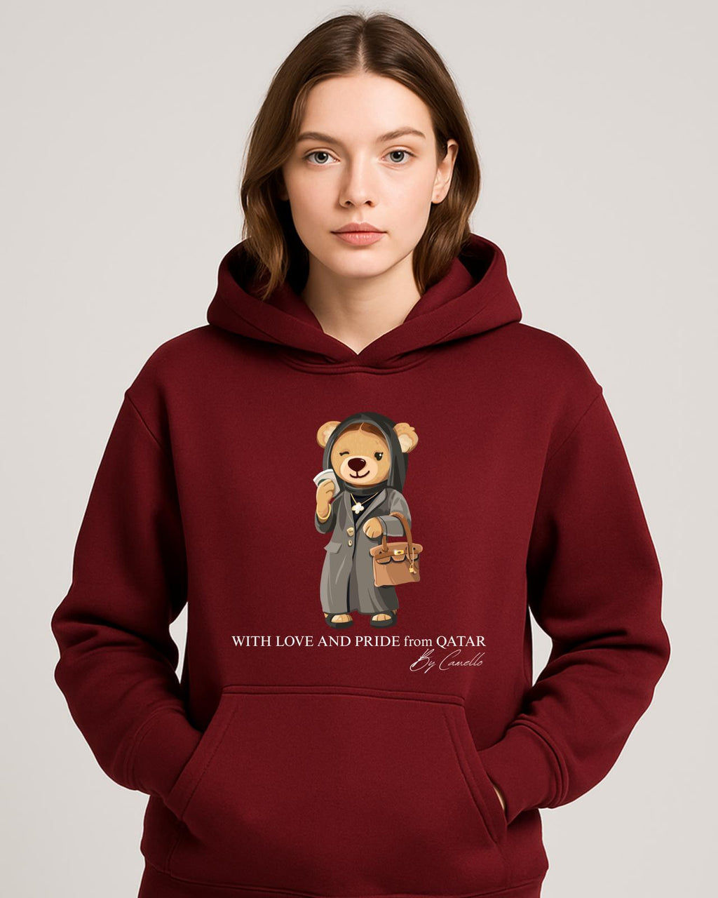 Ladies’ Hoodie Featuring a Girl Teddy Bear Design